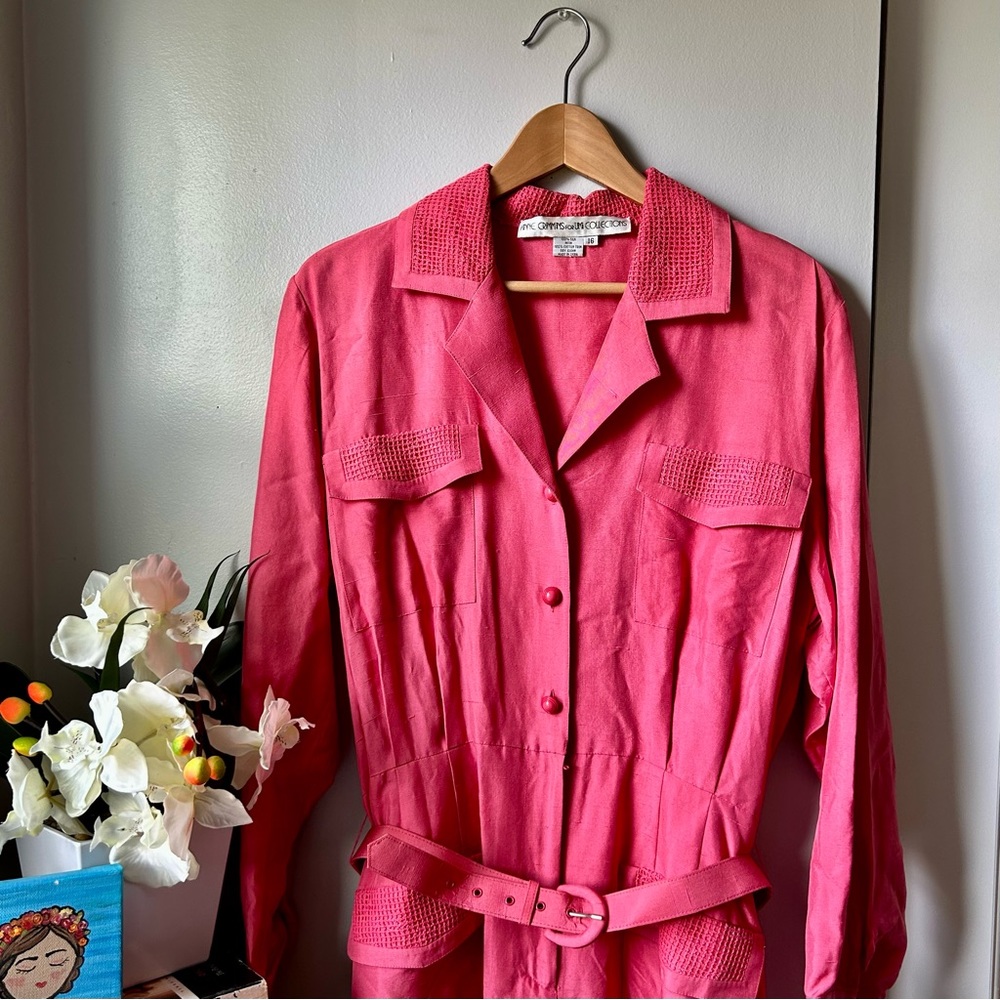 Anne Crimmins Pink Button Up Midi-Dress with Belt